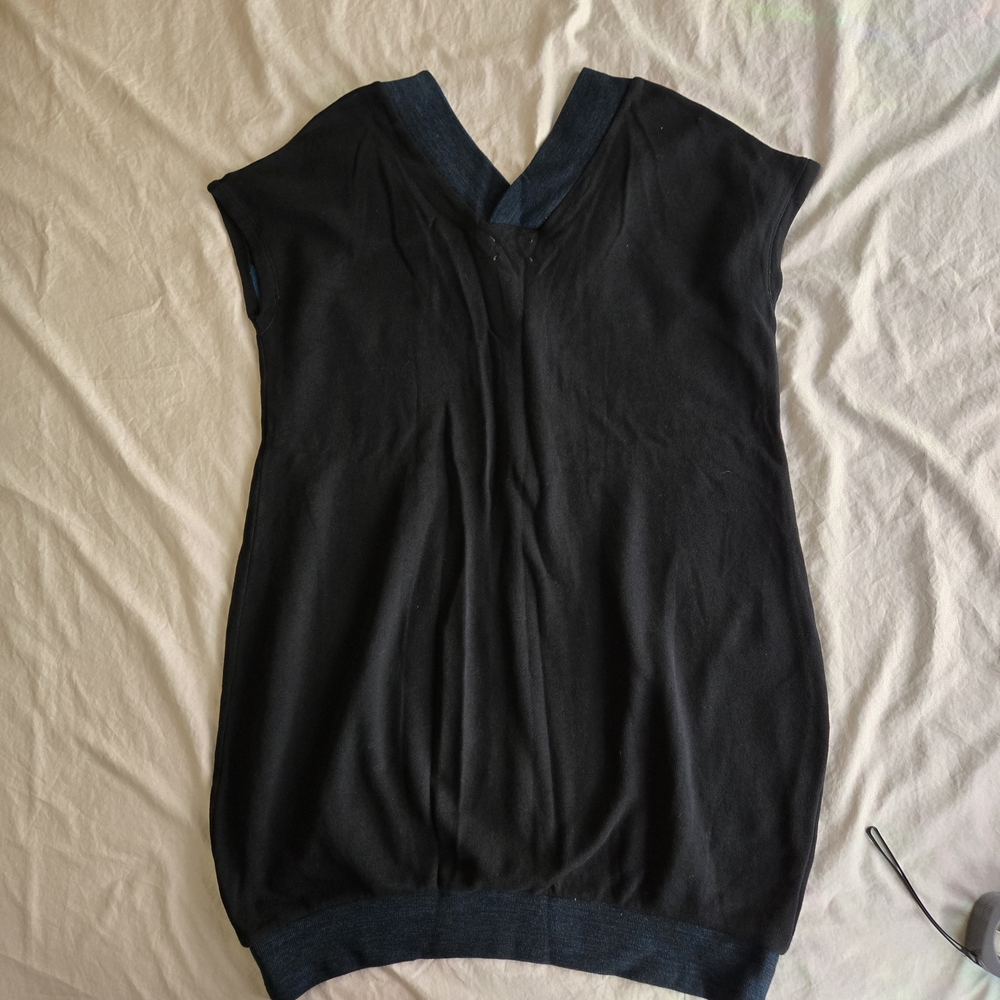 Lou & Grey Black Blue Sleeveless Sweater Dress Tunic Deep V Neck EB2 - Picture 9 of 9